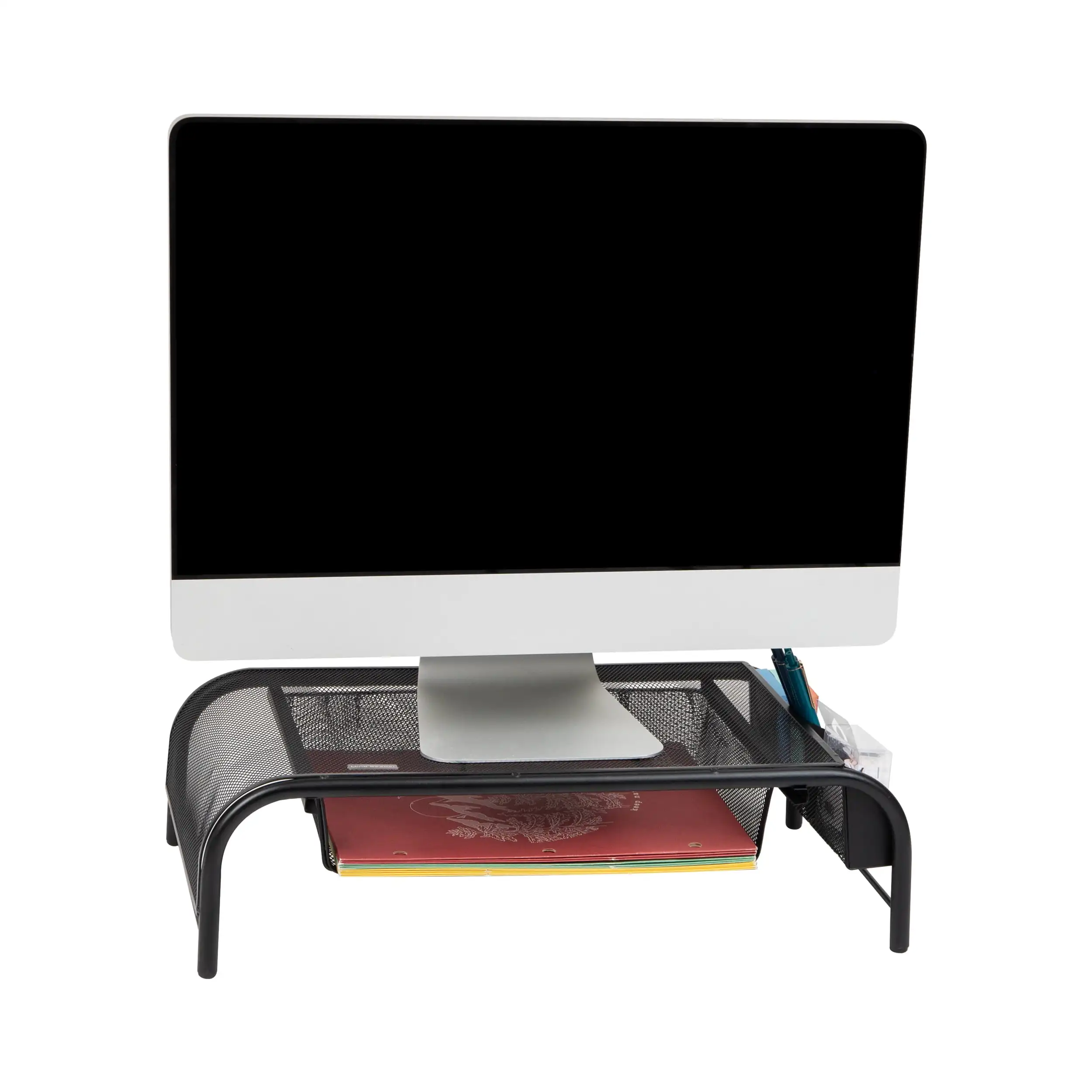 

Mind Reader Monitor Stand, Ventilated Laptop Riser, Paper Tray, Storage, Office, Metal, Black