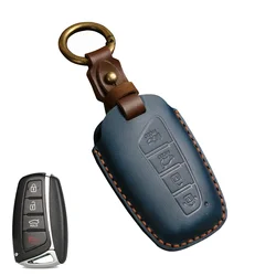 Handmade Leather Car Key Case Holder (4button blue)
