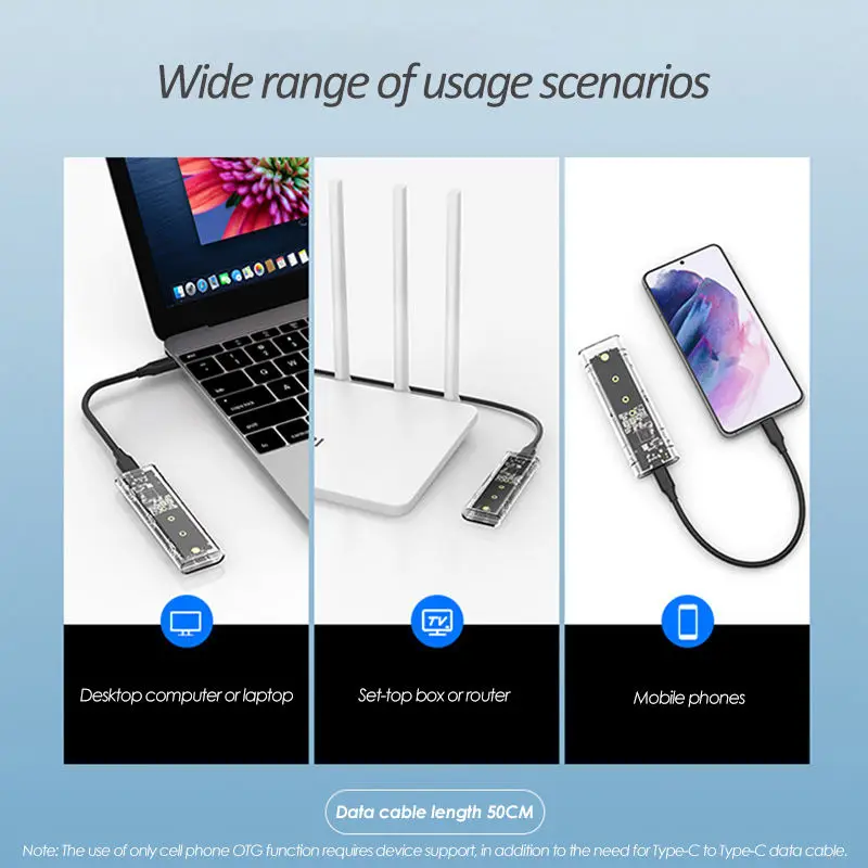 M2 SSD Enclosure HDD Enclosure Hard Disk Case External Hard Drive Housing M.2 NVME PCIe NGFF SATA Dual Protocol Clear USB Type C 10Gbps PCI-E Transparent