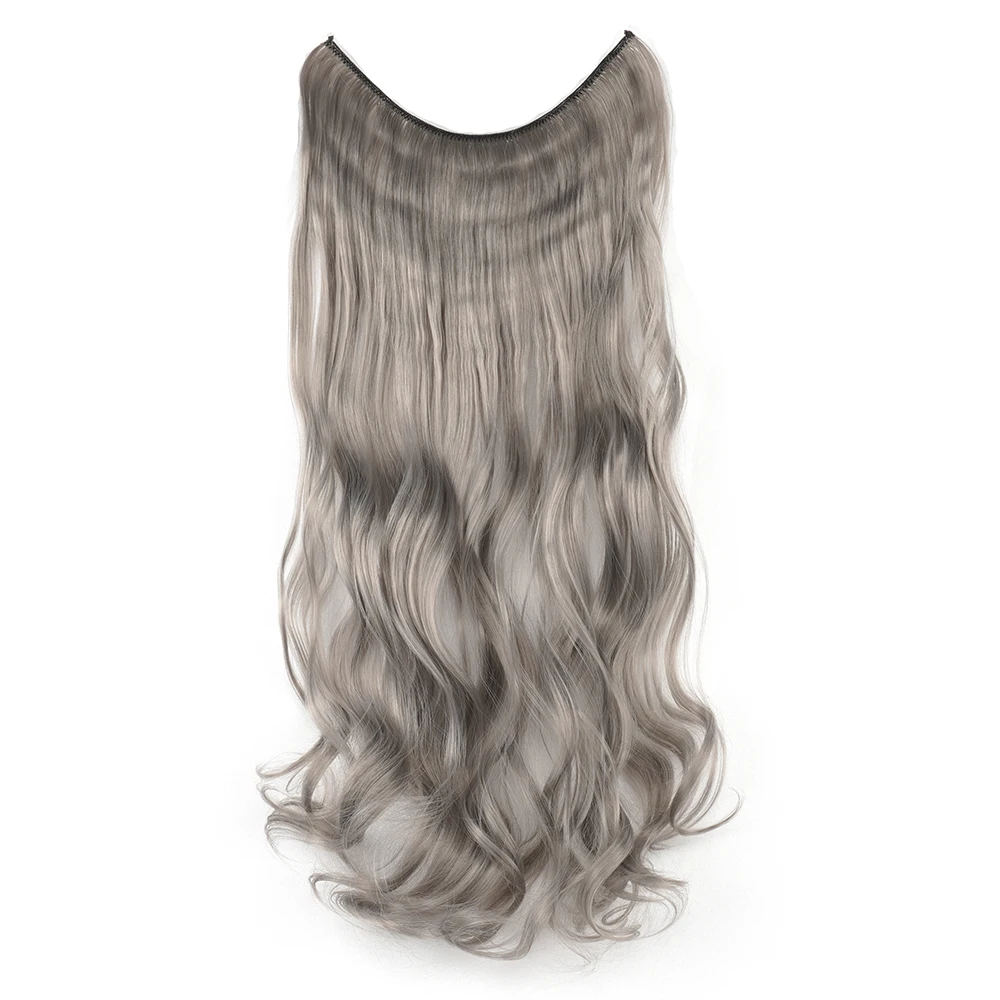Soowee 17 Colors Long Gray Blonde Synthetic Hair Hairpieces Extension Fish Line Invisible Wavy Halo Hair Extensions for Women hair extensions