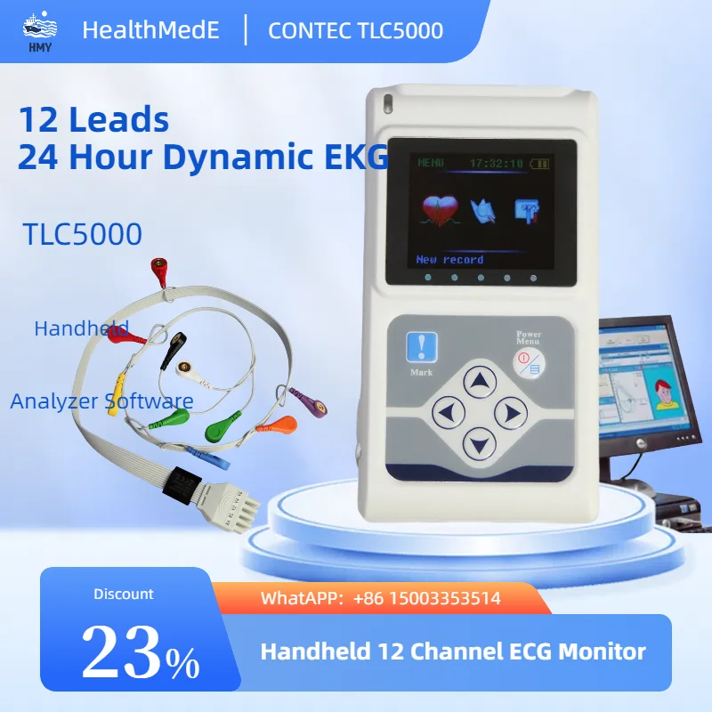 12 Channels TLC5000 Hand-held Dynamic ECG/EKG Holter Monitoring Recorder System 24h holter / analyzer,pc software,USB ECG Holter