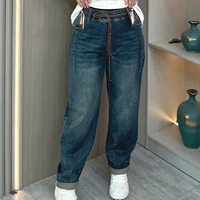 Fashion Plus Size Women's Jeans Design Belt Premium Stretch Denim Full Length Harem Pants Autumn 2025