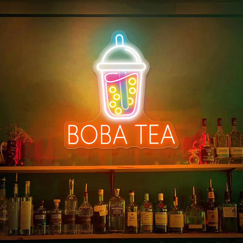 Boba Tea Neon Sign Milk Tea Led Neon Light Custom Handmade Coffee Sweet Shop Signage Bubble Neon Signs for Father Birthday Gifts