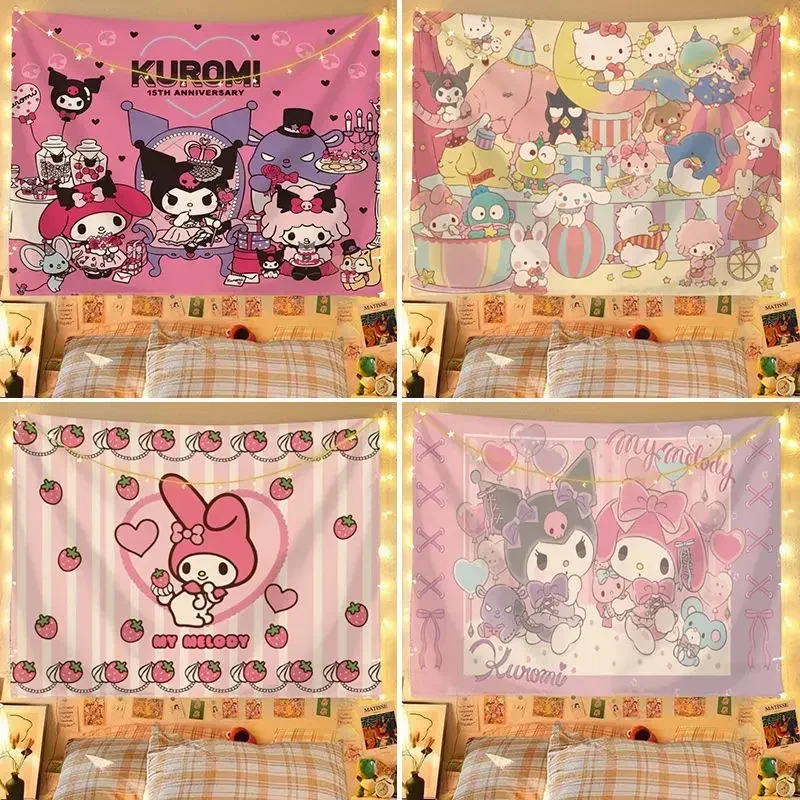 

2X1.5M Sanrio Hello Kitty Furniture Background Tapestry Melody Hanging Cloth Kuromi Cinnamoroll Wall Covering Room Decoration