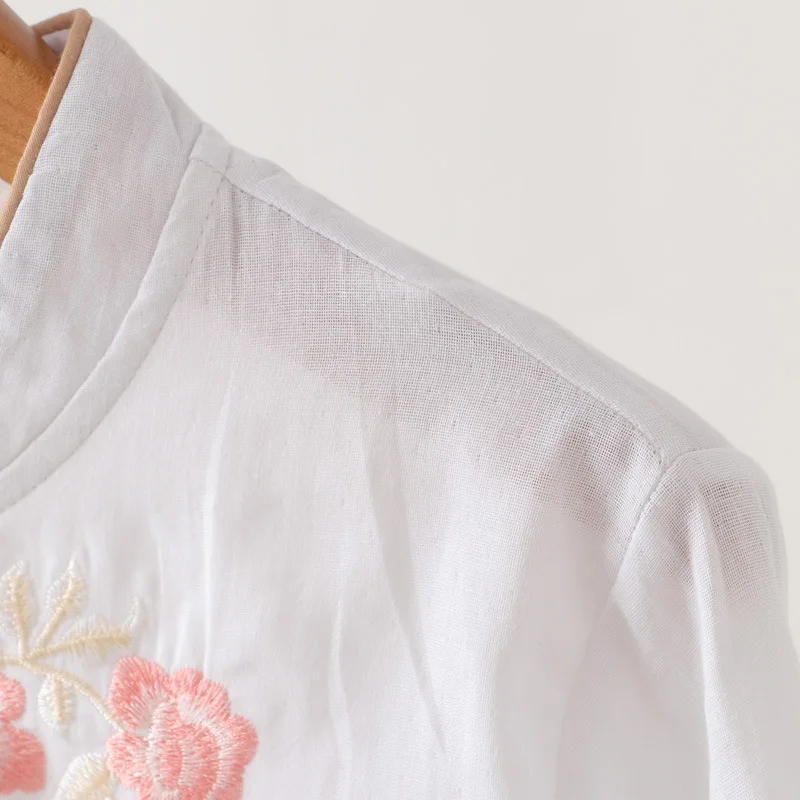 Fashion Plus Size Women's Blouses New Chinese-style Embroidered button-up Long Sleeve Top Elegant Shirt