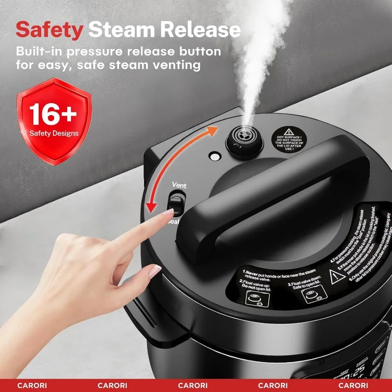 Carori 9-in-1 Electric Pressure Cooker 6 Qt,Programmable Multi-Function Cooker with Safer Vent,Olla de Presion,Rice Cooker,1000W 4