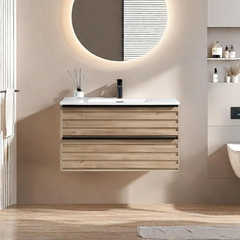 Bathroom Vanity with Sink, Modern Vanity Bathroom with Extra Big Drawers, Wall Mounted Floating Vanities