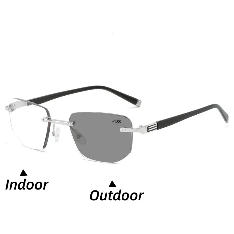Rimless Cutting Edge Multifocal Photochromic Reading Glasses Color-changing Presbyopia Glasses Blocking Eye Protection Eyewear 5