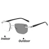 Rimless Cutting Edge Multifocal Photochromic Reading Glasses Color-changing Presbyopia Glasses Blocking Eye Protection Eyewear 5