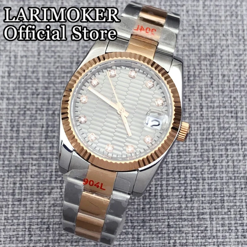 LARIMOKER 36 mm/39 mm Saphirglas Edelstahl zweifarbiges Roségold-Uhrengehäuse Herren NH35 automatische mechanische Taucheruhren – Detail 4