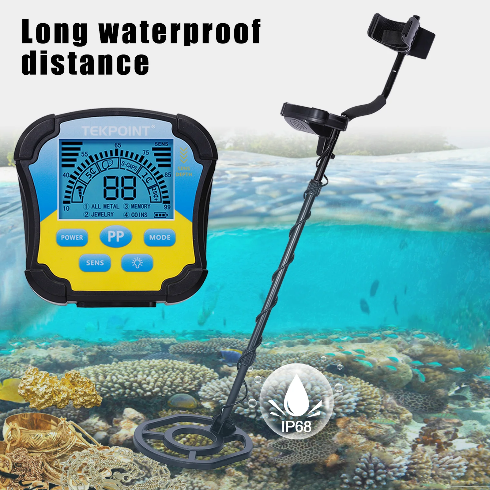 Metal Detector MD8030 Lightweight Gold Finder 10 IP68 Waterproof Search Coil 4 Modes Professional High Accuracy