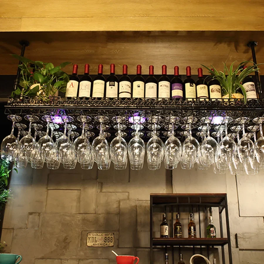 Ceiling Hanging Wine Rack Upside Down Holders Wedding Glass Cup Showcase Restaurant Wine Cabinet Mobile Kast Boutique Furniture