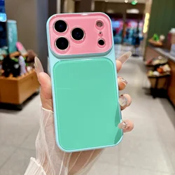 Dopamine Multi Color - Block Acrylic Phone Case with Camera Protection - Shockproof Glossy Hard Cover - iPhone 15 (Pink Blue)
