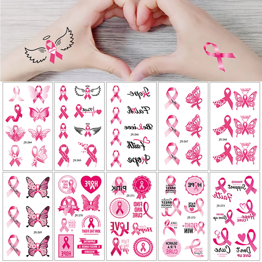 

10Sheets Breast Cancer Awareness Decorations Tattoo Stickers Pink Ribbon Party Supplies Sticker