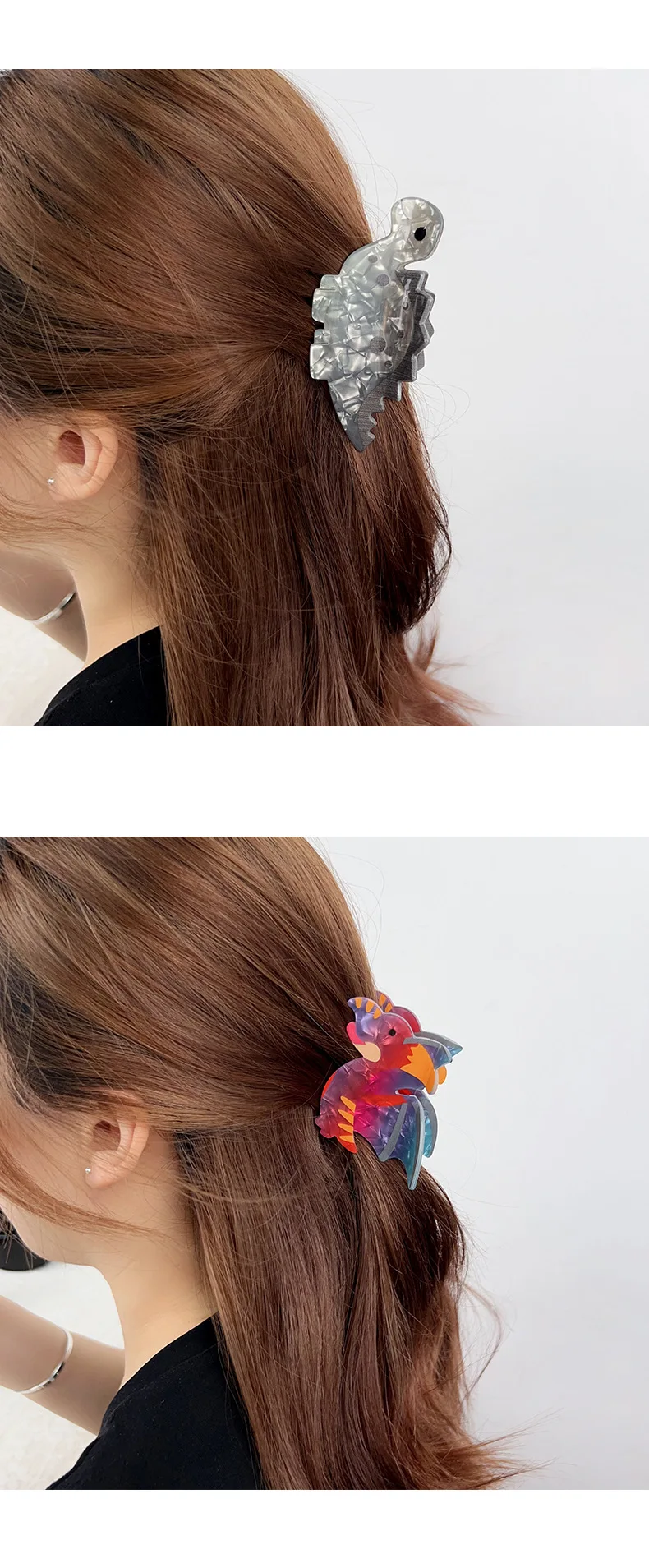New Acetate Colorful Gradient Dinosaur Hair Claws for Women Cartoon Cute Little Dinosaur Hair Clip Hair Accessories
