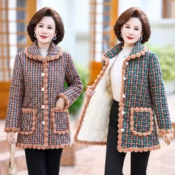 Middle-Aged Elderly Mothers Cotton Keep Warm Down Cotton Clothes Add Velvet Small Padded Jacket Female Checker printing Coat