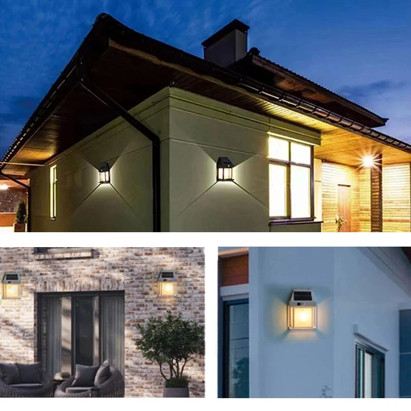 LED Solar Wall Tungsten Lamp Outdoor Waterproof Wireless Motion Sensor Security Light Lantern Night Lamp For Courtyard Garage