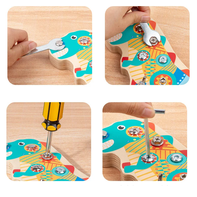 Montessori Wooden Toys Pretend Play Set Dinosaur DIY Tool Play Nut Disassembly Screw Assembly Repair Carpenter Tools for Kids 5