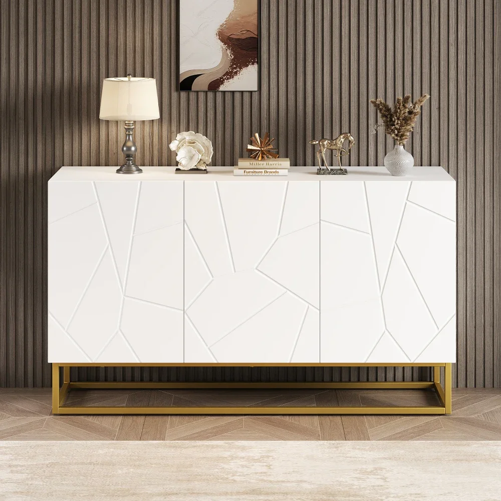 Hochglänzendes Buffet-Sideboard mit 4 Ablagefächern, moderne Möbel für Wohn- und Esszimmer-Hausaufbewahrung – Detail 27