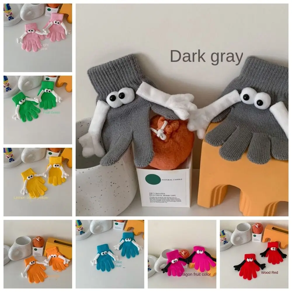 Big Eyed Doll Hand in Hand Magnetic Knitted Gloves Touch Screen Open Fingered Student Magnetic Knitted Gloves Funny Warm