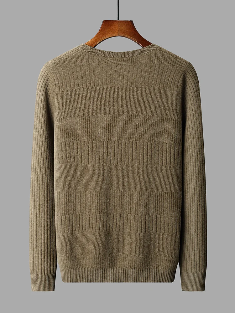 Autumn Winter New 100% Pure Wool Cashmere Sweater Men's V-neck Knitted Pullover Casual Solid Color Knitted Base Sweater Menswear 2