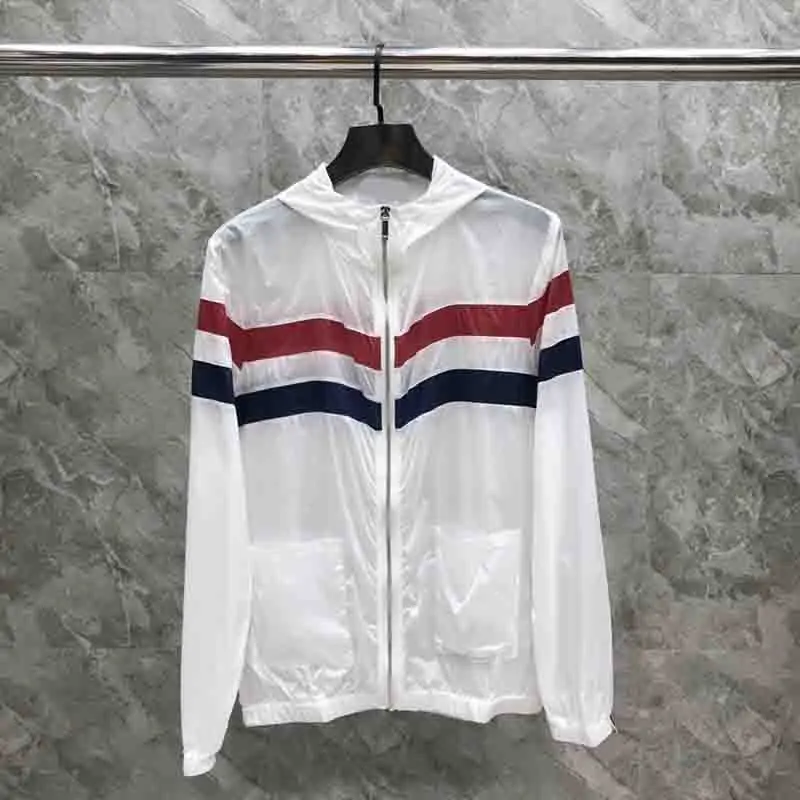 Men's Jacket Windbreaker Spring Summer New Fashion Brand Jackets High Quality Stripes Slim Thin Hooded Sunscreen Coats Male