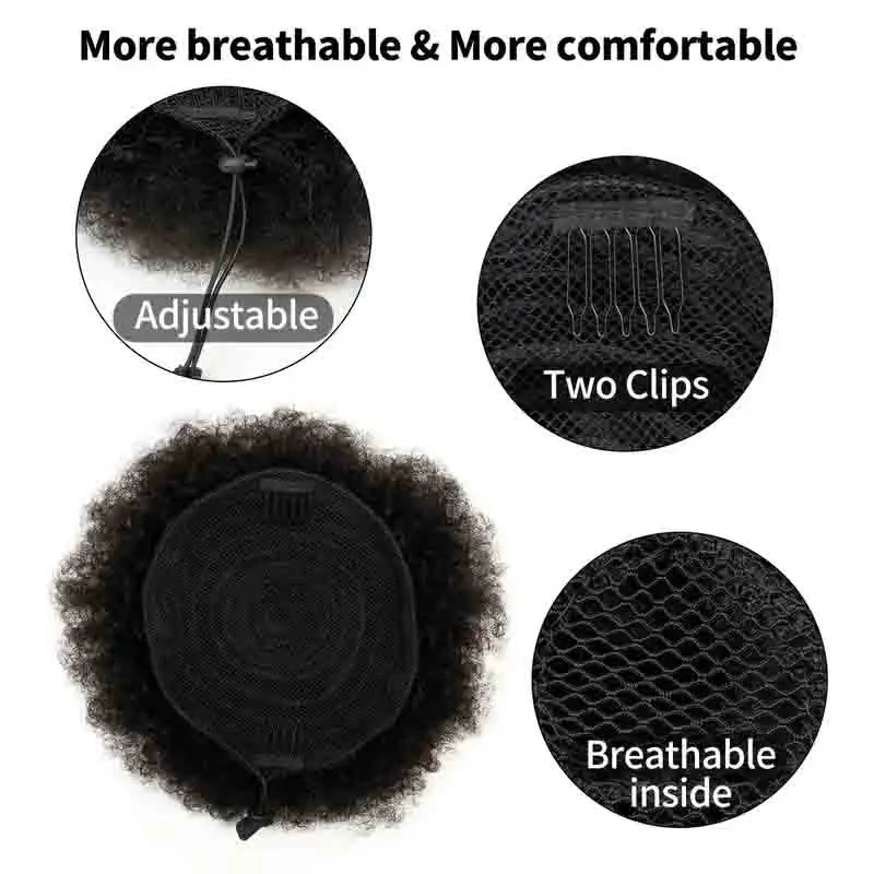 African Curly Ponytail Hair Bun Human Hair Wig African Fluffy Drawstring Curly Ponytail Human Suitable For Women