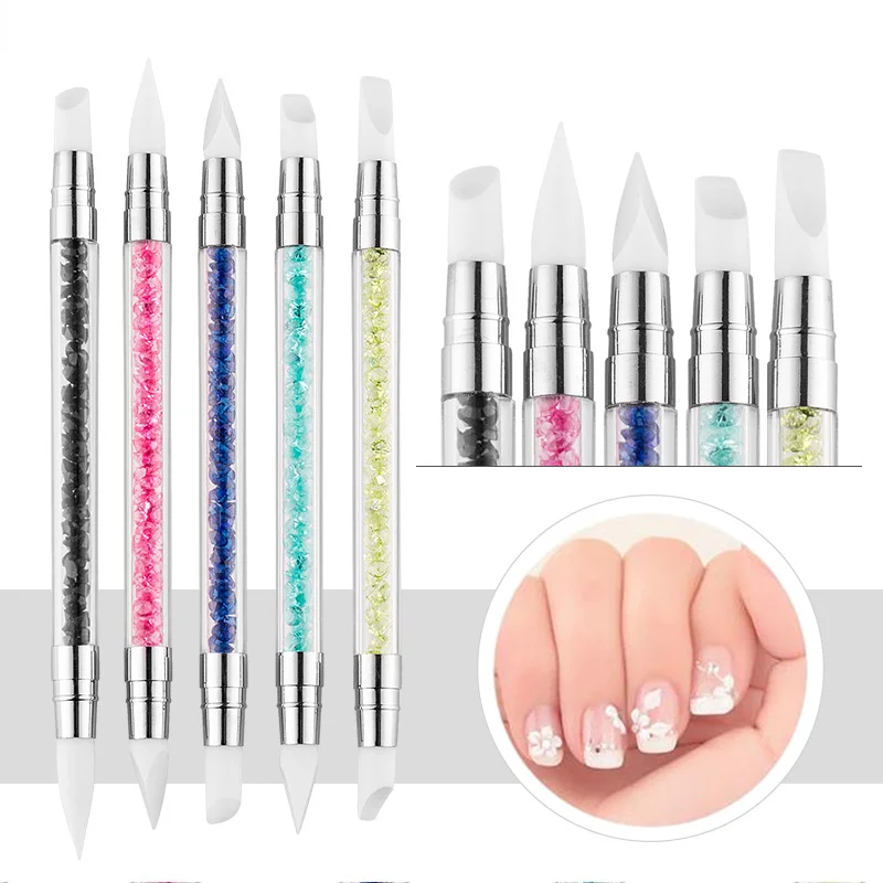 Silicone Nail Tools Acrylic Rhinestone Handle Double-ended Nail Art Pen for  Design Nail Foil Carving Drawing - AliExpress