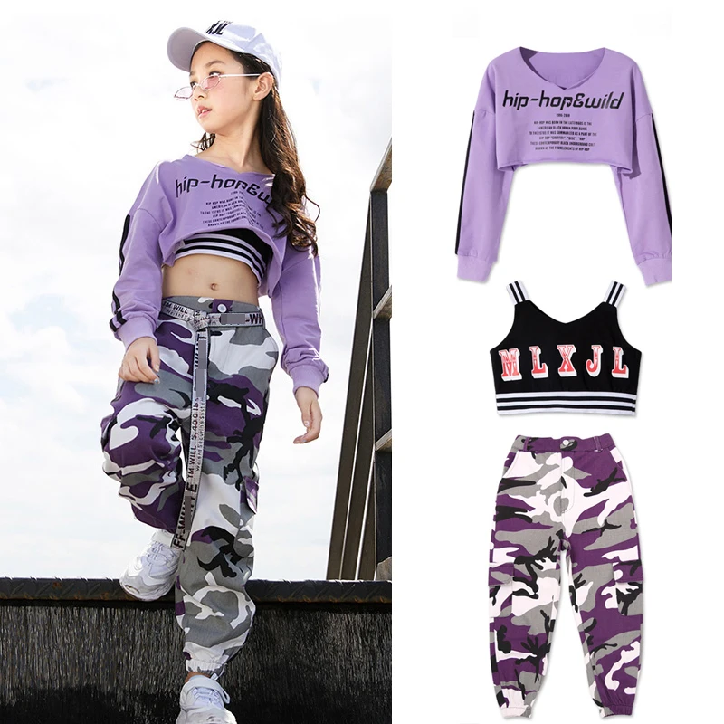 Girls Jazz Street Dance Children Hip Hop Clothes Costume Kids Leopard Pants Set Ballroom Dancewear Stage Rave Clothing DN2616