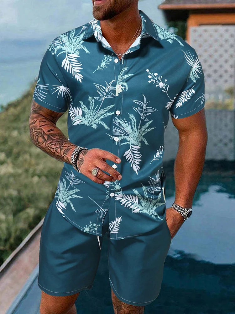 Men's Hawaiian Short-sleeved Shirt And Beach Shorts Set Beach Resort Men's Casual Shirt Summer Everyday Men's Sports Shorts 4