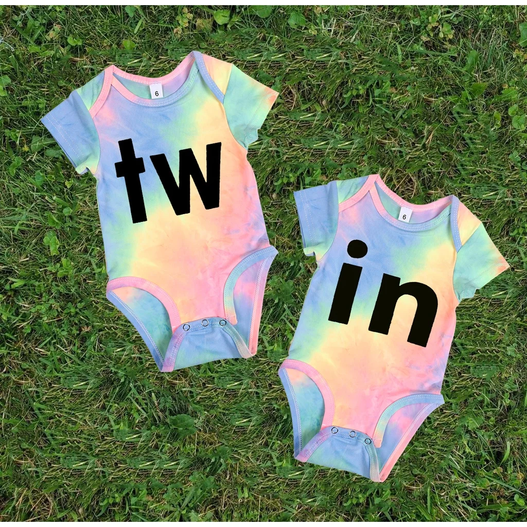 

Twins Baby Tie Dye Rompers Jumpsuit Newborn Baby Girl Boy Short Sleeve Tie Dye Romper Cute Baby Tw and In Print One-piece Outfit