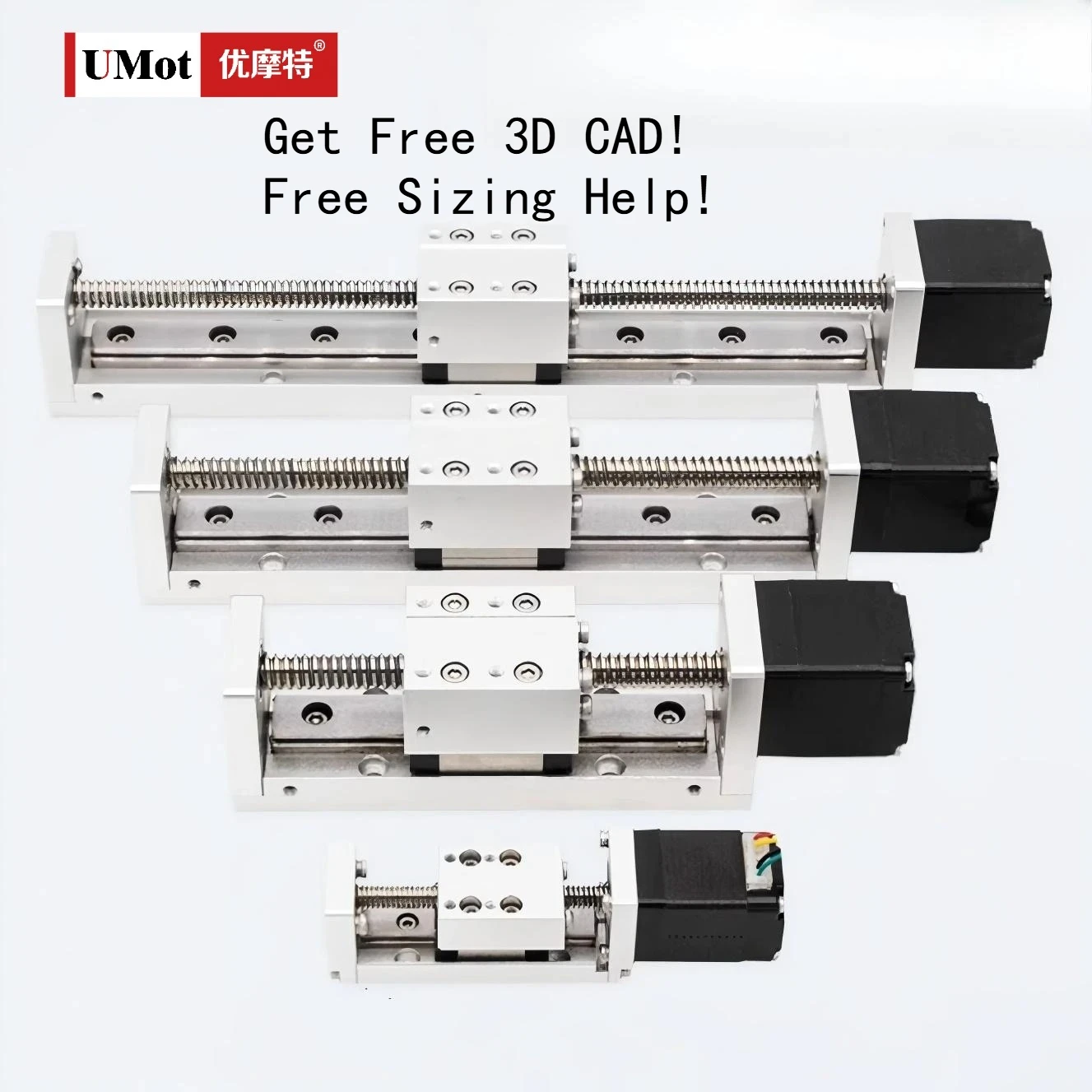 UMOT ตัวกระตุ้นแบบเส้นตรงขนาดเล็ก กว้าง 20 มม. ระยะเคลื่อนที่ปรับได้ 20-100 มม. มอเตอร์สเต็ปเปอร์ Nema8 รางเลื่อนแบบ T-Screw สำหรับระบบอัตโนมัติ/CNC 1