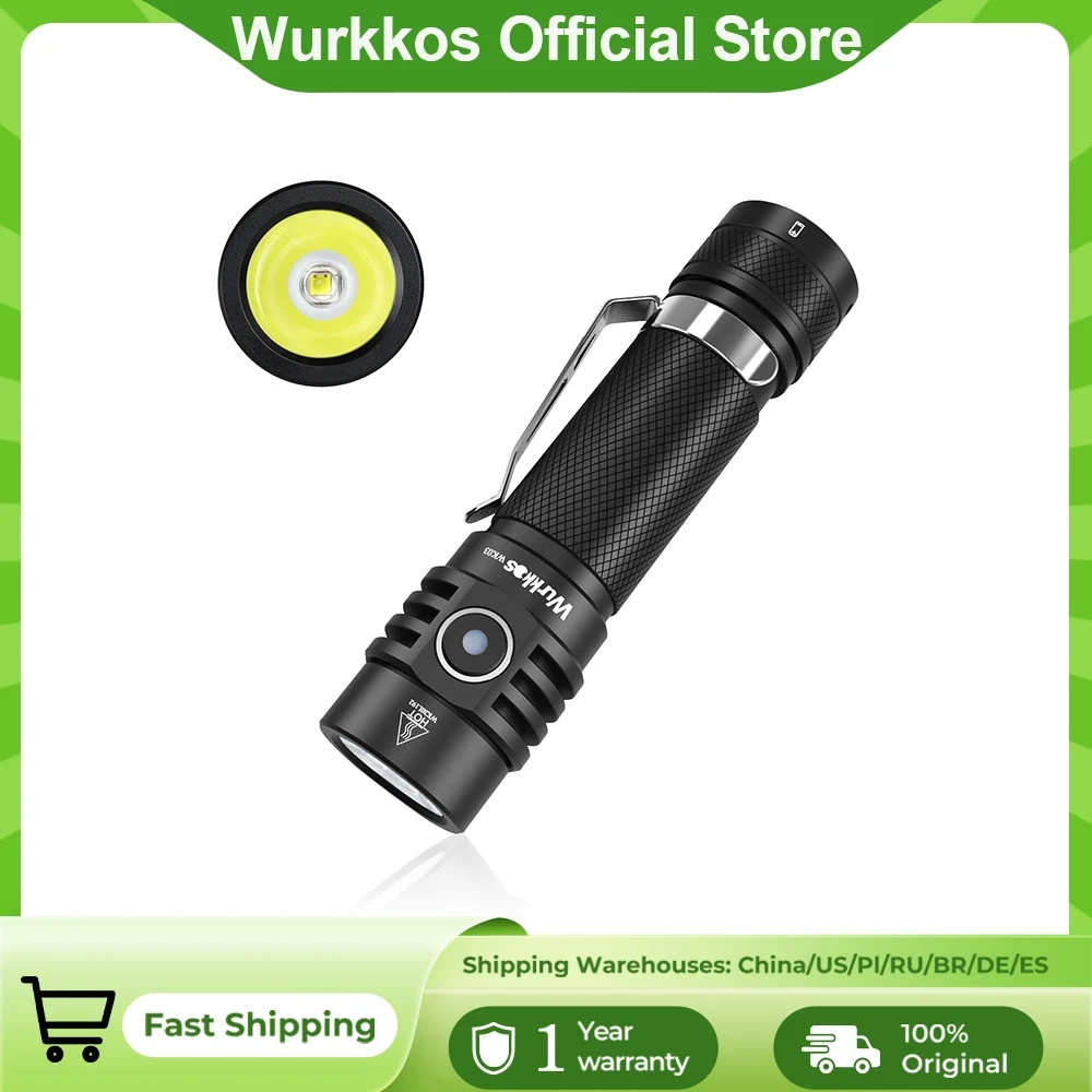 Wurkkos WK03 LED Flashlight 18650 Torch 1800LM ATR Luminus SST40 Rechargeable USB C Light IP68 Waterproof for Hiking Camping