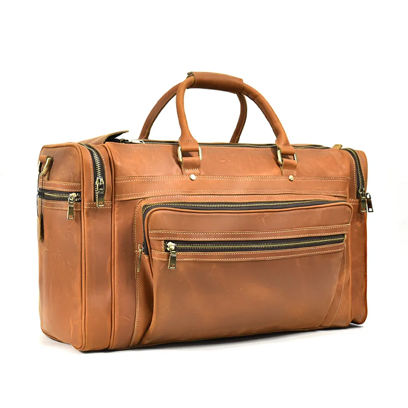 Large Capacity Men’s Black Travel Leather Duffle Bag