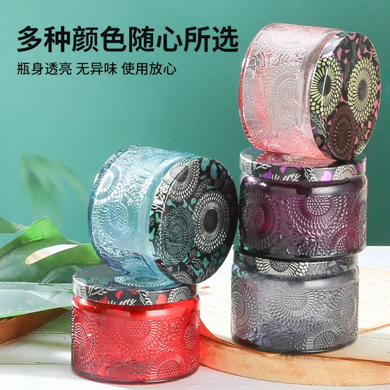 Nordic Household Embossed Glass Jar Candle Aromatherapy Storage Jar with Lid Storage Box Glass Handicraft Aromatherapy Bottle 3