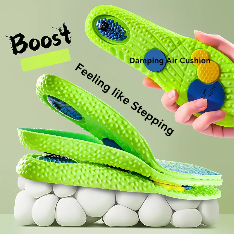 4D Soft Antibacterial Fabric Sports Insoles 1 Pair Ultra-Breathable High-Impact Shock Absorption Air Cushion Hiking Insoles