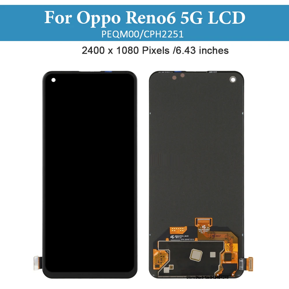 OPPO Reno6 5G PEQM00 CPH2251   AMOLED ÷, LCD ġ ũ Ÿ   ü ǰ, 6.43 ġ