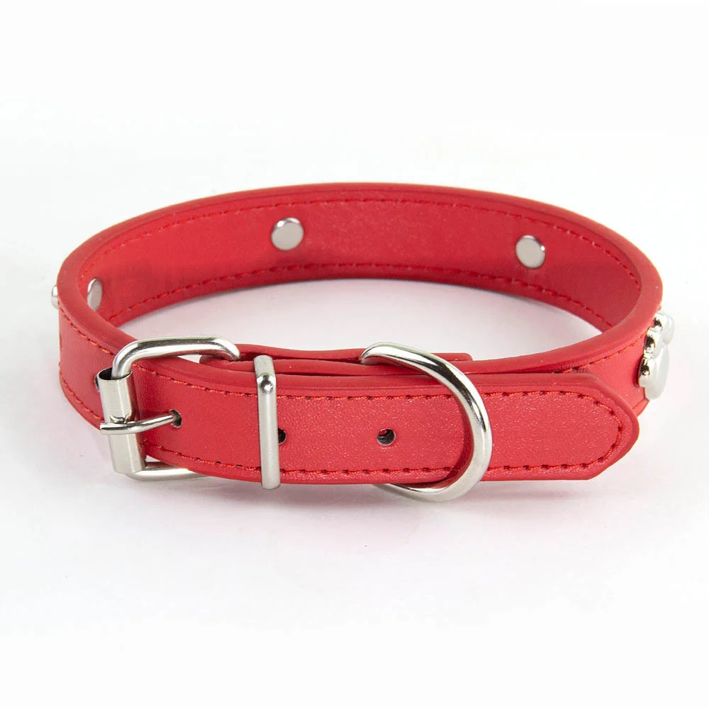 Leather Durable Pet Collars Paw - PeticaDeals