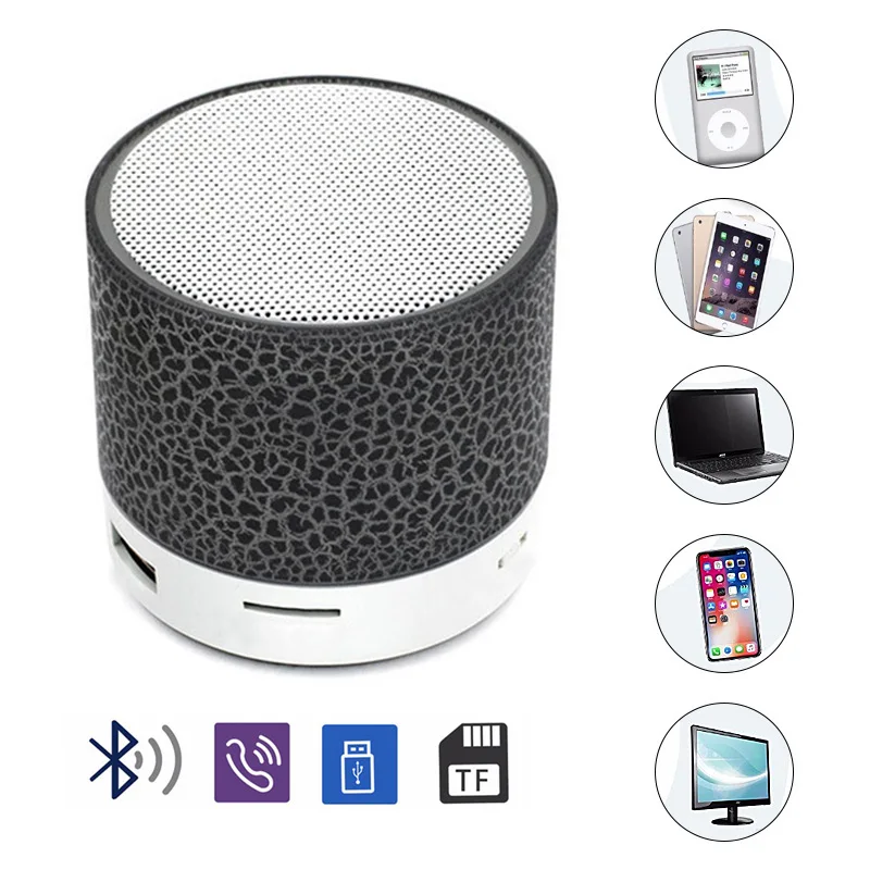 Mini Portable Bluetooth Speaker Colorful LED Light USB Cylindrical MP3 Wireless Audio Subwoofer Rechargeable Suitable For Phone