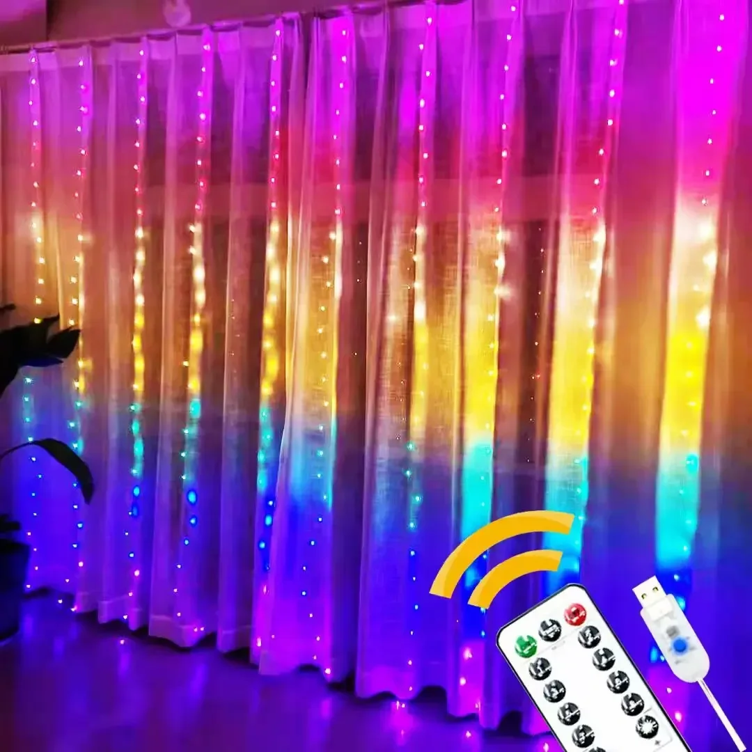 

Гирлянда-занавеска, светодиодная Usb-гирлянда с дистанционным управлением, сказочные огни, гирлянда для рождественской комнаты, украшение для свадьбы