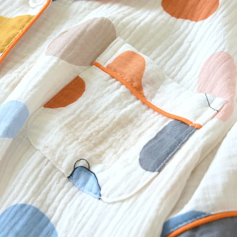 2023 Summer New Women's Home Furnishing Short Sleeve Shorts Two Piece Set 100% Cotton Crepe Ladies Cardigan Polo Nightwear Cover