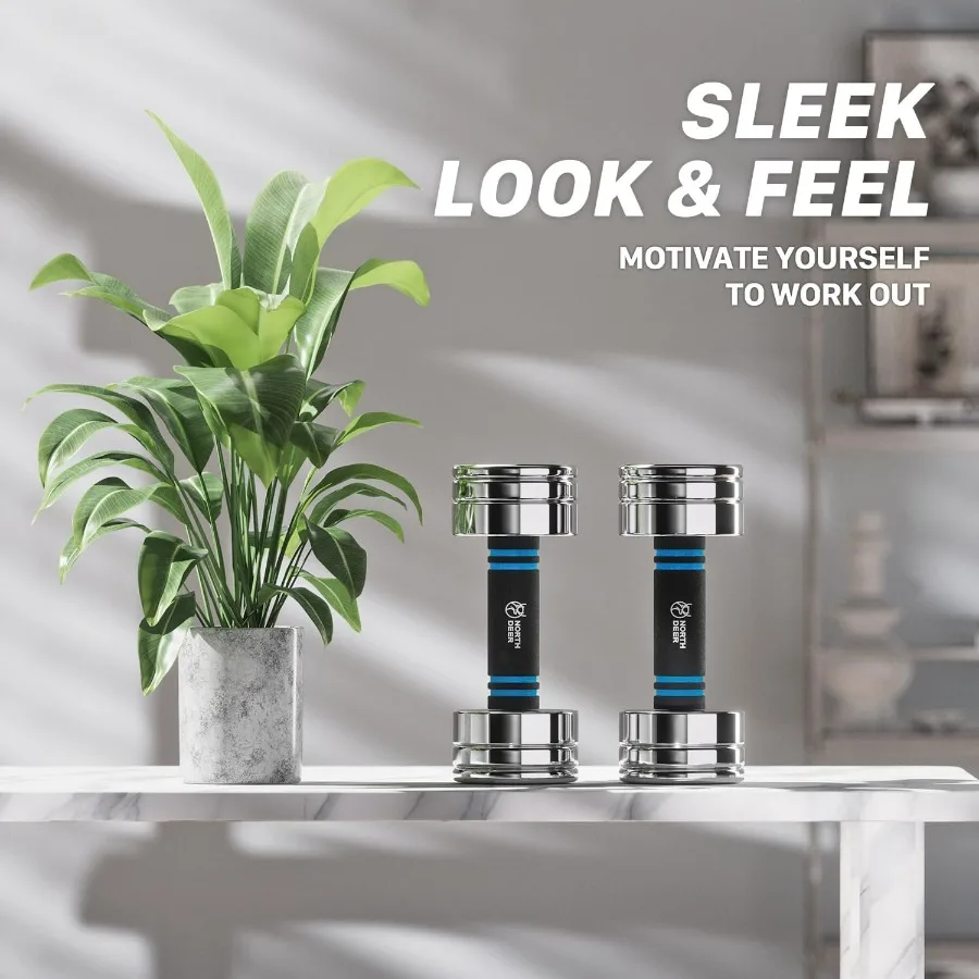 Steel Dumbbells Ultracompact & Adjustable Chrome Dumbbell with Foam Handles 10lb Home Gym Workout