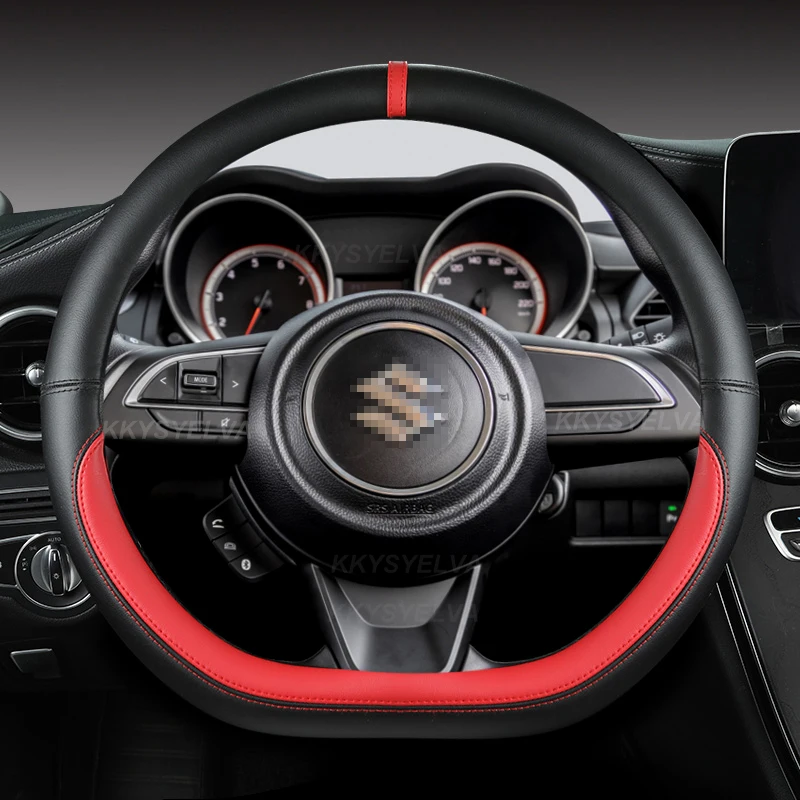 For Suzuki Swift 2017 2018 2019 2020 2021 2022 Sport Car Steering Wheel Cover Microfiber Leather D Shape 38Cm Auto Accessories