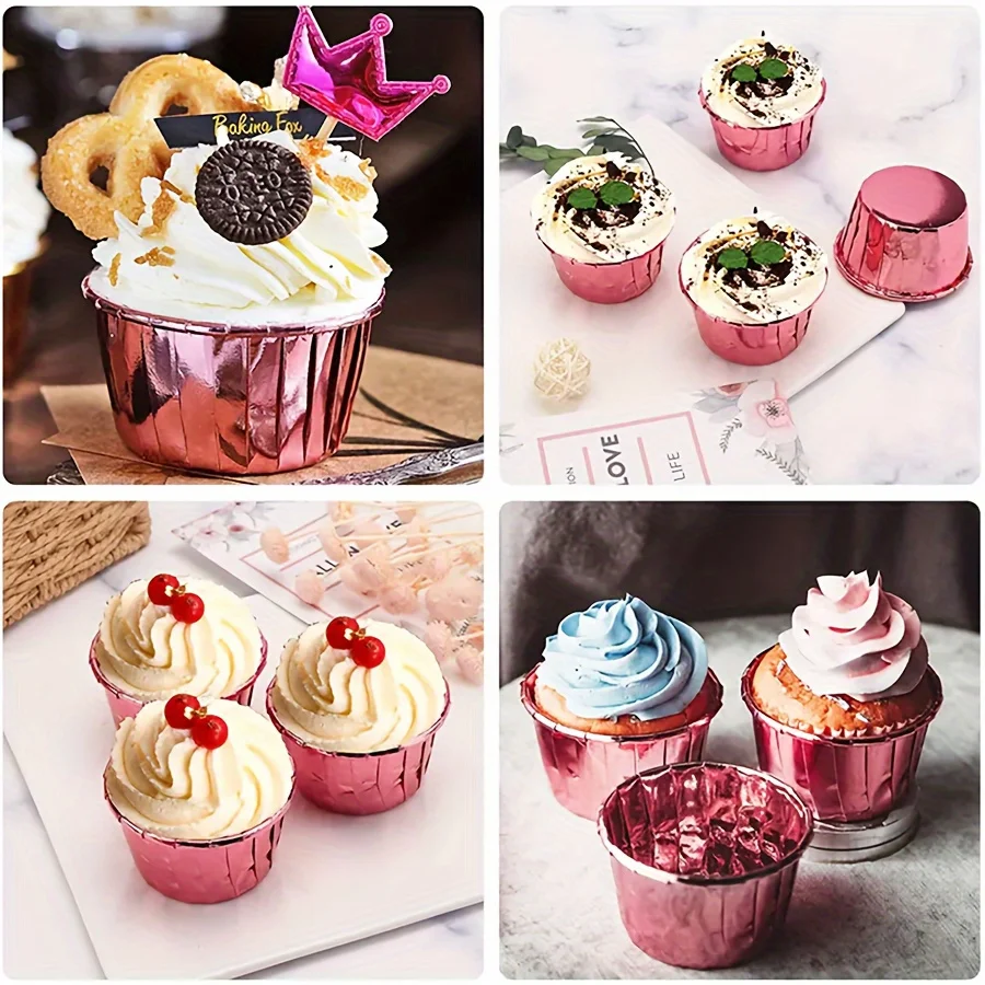 50er-Pack runde Backformen für Cupcakes und Muffins, 9 Farben, hitzebeständige Einweg-Backförmchen aus Aluminiumfolie, geeignet – Detail 9