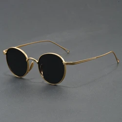 Vintage Gold Metal Round Sunglasses with Ultra - Thin Frame and UV400 Protection (Golden)