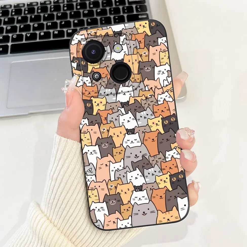 Cute Cat & Floral Silicone Phone Case - Stylish Protective Bumper
