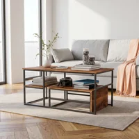 Ensemble de tables basses carrées Comanlai, structure en métal avec panneau imitation bois, mobilier de salon moderne noir, tables basses gigognes, petite table d'appoint, table contemporaine pour la maison, table basse élégante, table compacte et durable, table basse multifonctionnelle 2