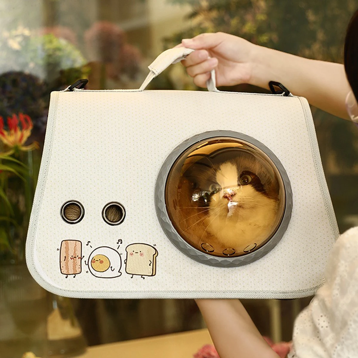 Breathable PU Leather Pet Carrier-3-Side Mesh, Panoramic View, Foldable, Ideal for Travel