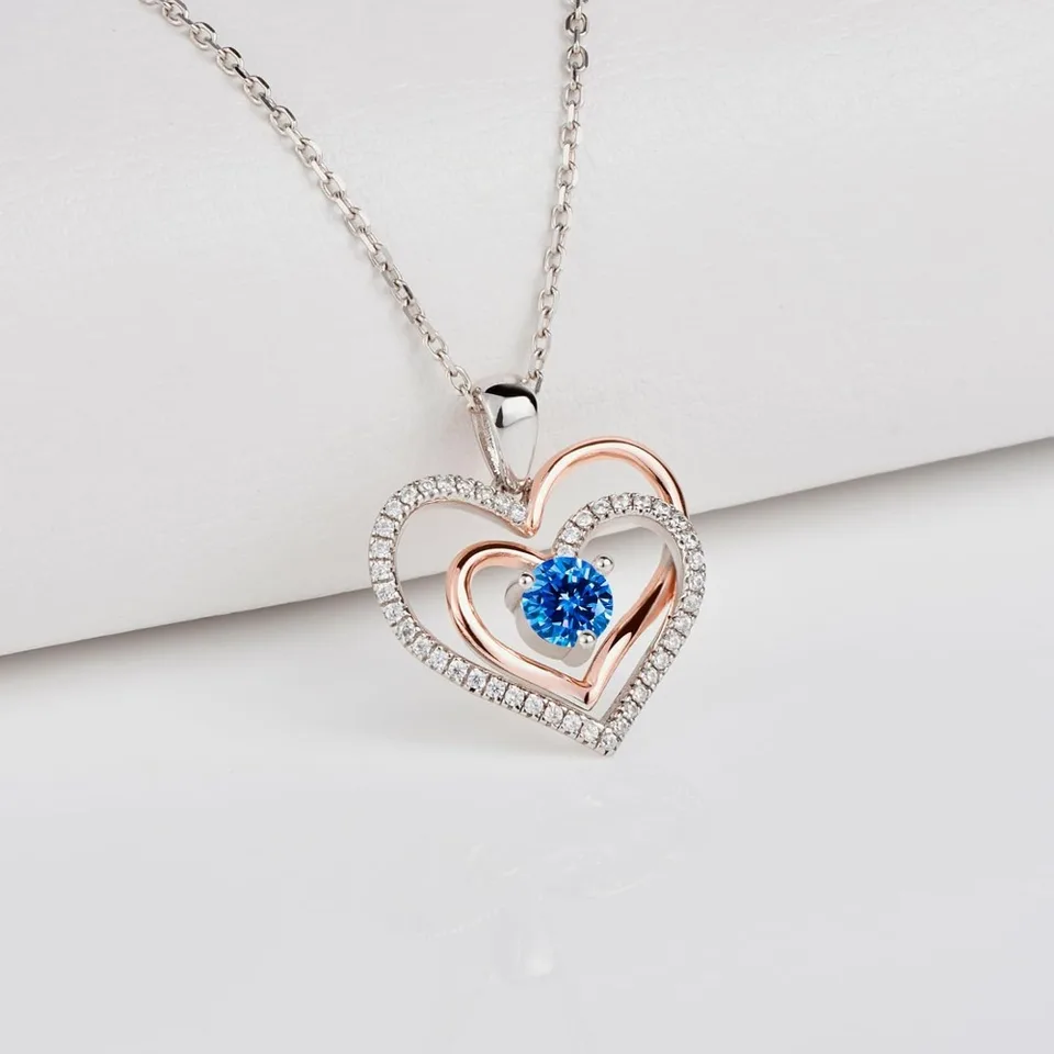 Sterling Silver Double Heart Birthstone Necklace