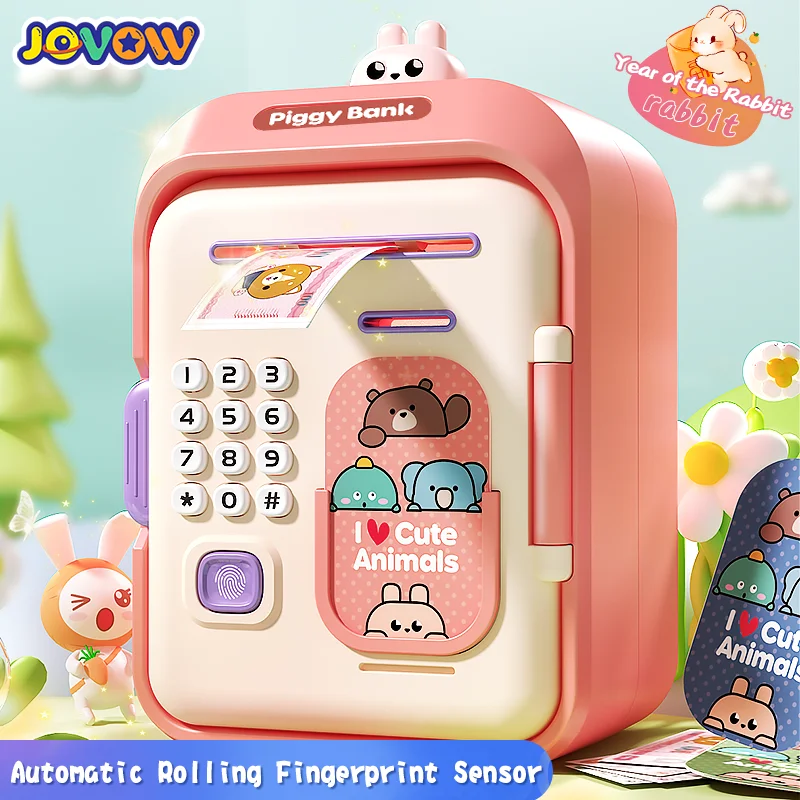 Electronic Password Fingerprint Unlock Money Box Coins Cash Saving Money Box Code Key Lock Music Piggy Bank Mini Safe Child Gift 2